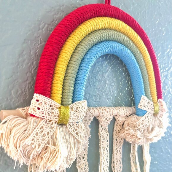 30"L Colorful Rainbow Wall Hanging Lace Fabric Strands Hair Bow Accessory Holder - Picture 6 of 9